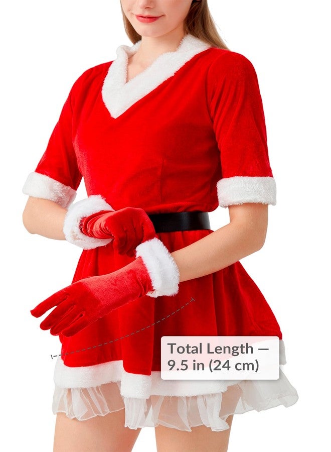 sodknow Santa Claus Gloves for Adults, Red Christmas Costume Velvet Gloves with White Fur Cuff, Mrs Claus Holiday Party Cosplay Accessories for Women & Men (1 Pair) - Image 3